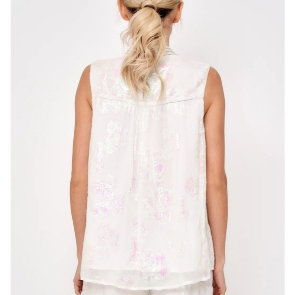 CIEBON Iridescent Flowy Floral Top White With Colorful Reflections Women Size S - Picture 4 of 16